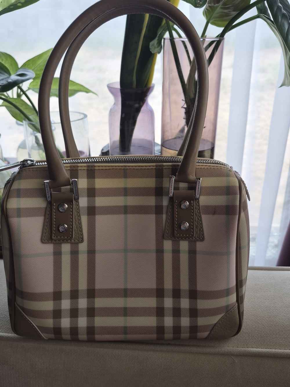 Vintage Burberry Mini Boston Chester Satchel Pink Nova Check Y2K Handbag